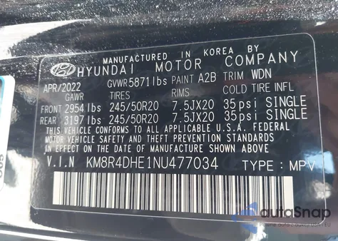 2022 Hyundai Palisade Sel from USA, damaged, VIN KM8R4DHE1NU477034